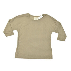 LOFT Lounge Women's Tan Textured V-Neck 3/4 Sleeve Top Size L NWT Polyester